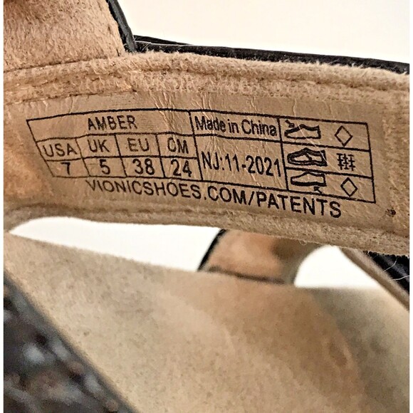 Vionic Amber Strappy Sandal Women's 7 Black Floral Faux Snakeskin Hook & Loop - Picture 9 of 13